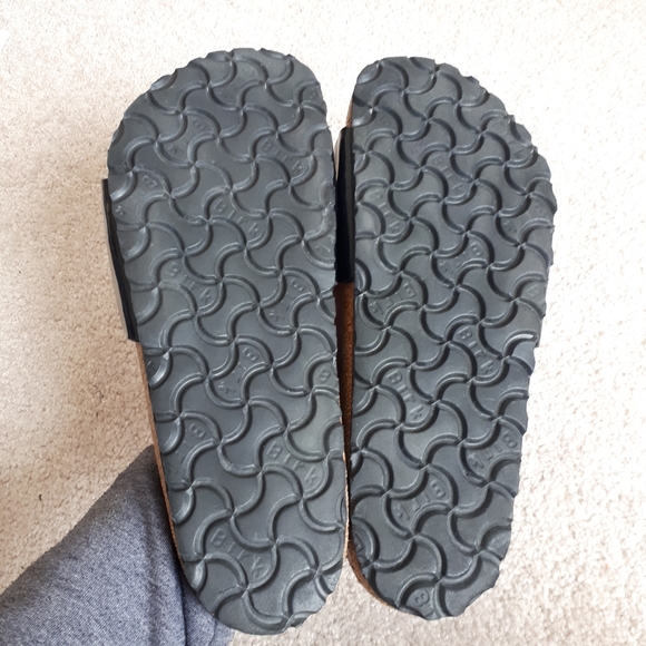 BIRKENSTOCK / 37, 6 / Women's Madrid Patent Faux Leather Cork Sandals - Black - Picture 7 of 10